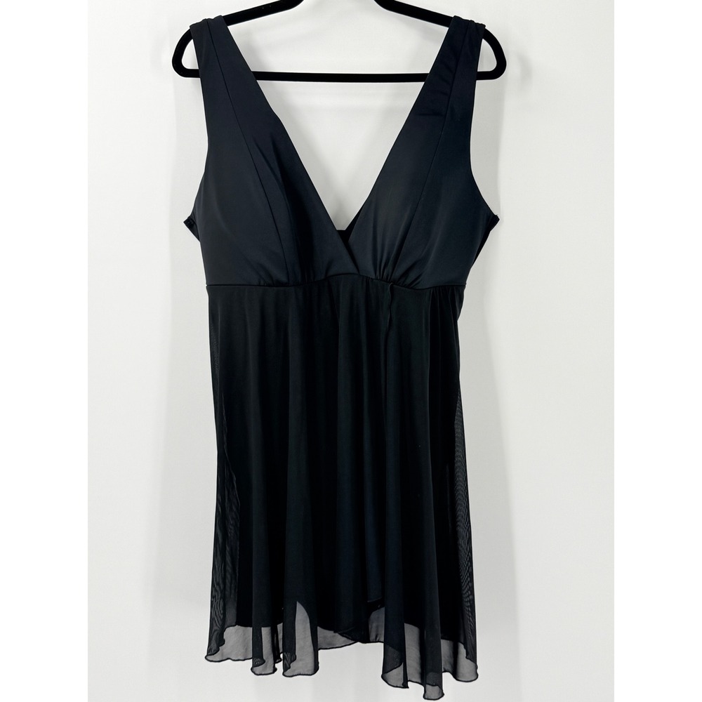 Cacique Swim Dress Womens sz 22 Black Mesh Skirt one piece bathing suit Swimsuit